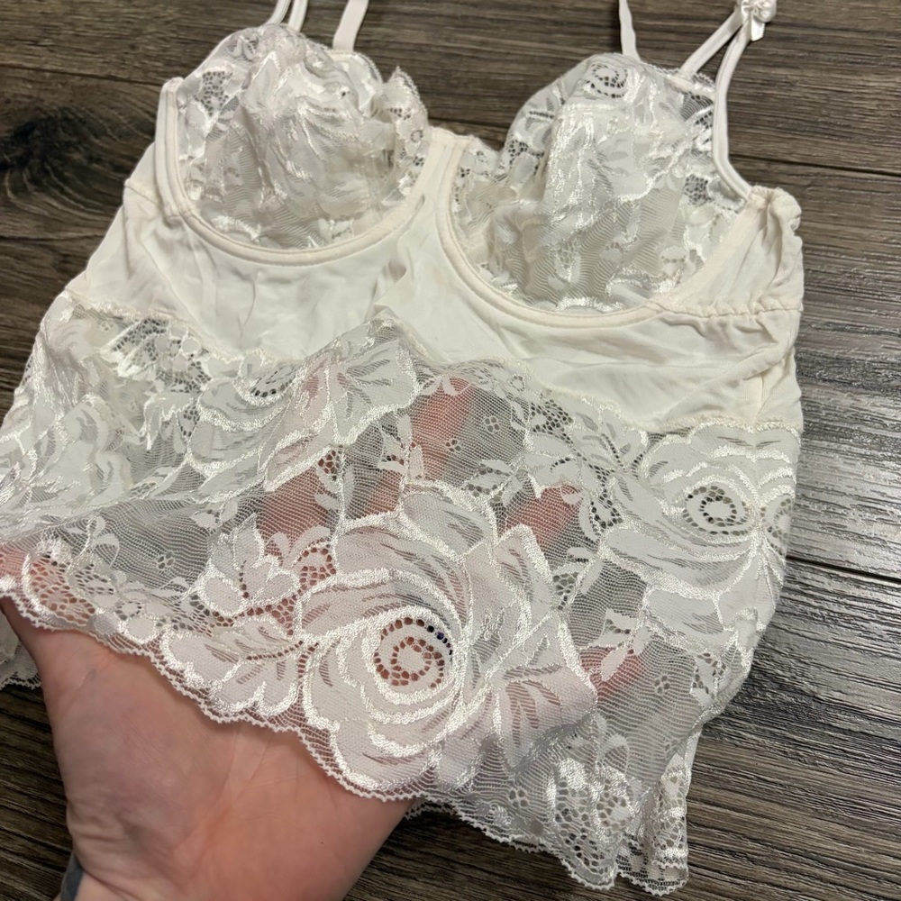 90s European Vintage Nina von C Rose Lace Corset Cami Top (Ivory) Size S/M - Picture 3 of 7